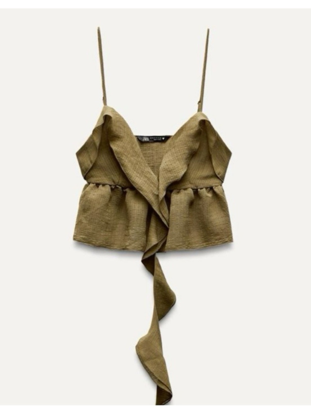 Zara Olive Ruffle Tie-Front Cami Top size S NWT